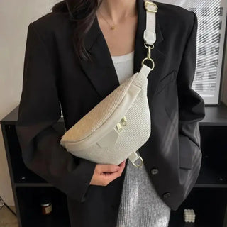 Sac banane en velours côtelé blanc pour femme - sac-banane-boutique