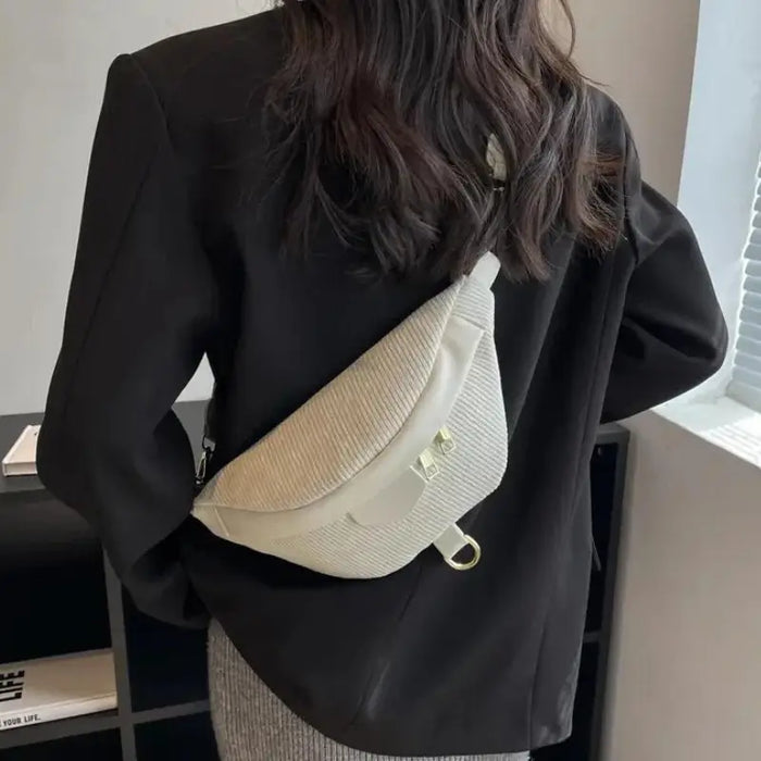 Sac banane en velours côtelé blanc pour femme - sac-banane-boutique