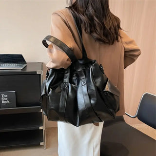 Grand sac à main bandoulière en cuir noir pour les cours pour femme