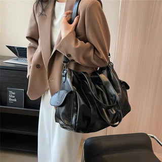 Grand sac à main bandoulière en cuir noir pour les cours pour femme