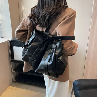 Grand sac à main bandoulière en cuir noir pour les cours pour femme