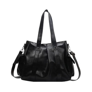 Grand sac à main bandoulière en cuir noir pour les cours pour femme