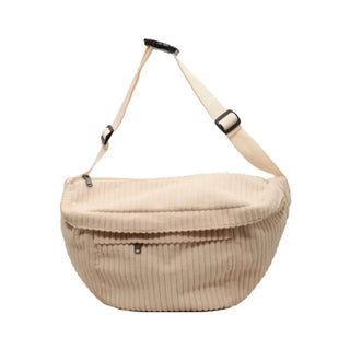 Grand sac banane beige en velours côtelé de taille XXL pour femme