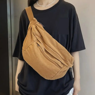 Grand sac banane camel XXL en toile pour femme