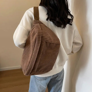 Grand sac banane camel en velours côtelé de taille XXL pour femme