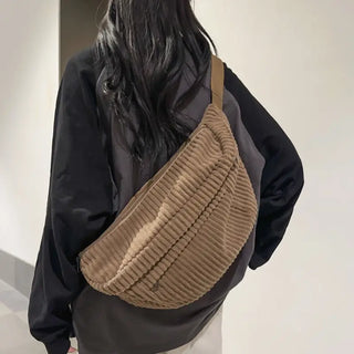 Grand sac banane camel en velours côtelé de taille XXL pour femme