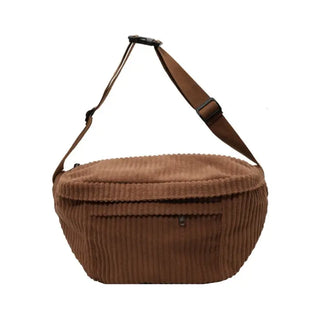 Grand sac banane camel en velours côtelé de taille XXL pour femme