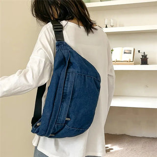 Grand sac banane en jean bleu foncé de taille XL