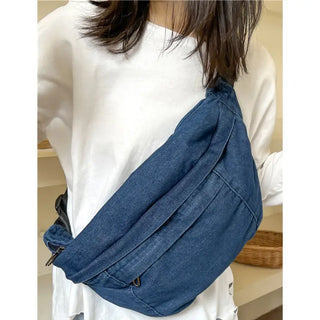 Grand sac banane en jean bleu foncé de taille XL