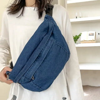 Grand sac banane en jean bleu foncé de taille XL