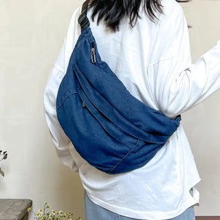 Grand sac banane en jean bleu foncé de taille XL