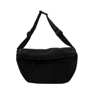 Grand sac banane noir en velours côtelé de taille XXL