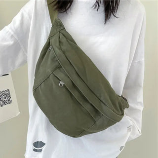 Grand sac banane vert kaki XXL en toile pour femme