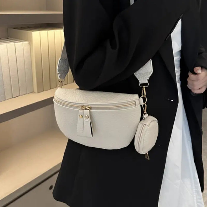 Sac banane à bandoulière en cuir couleur blanc pour femme - Sac Banane Boutique