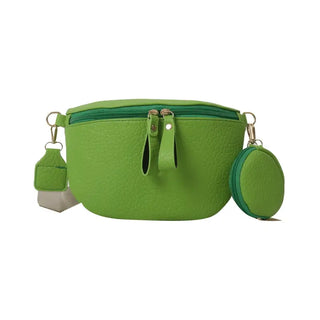 Sac banane à bandoulière en cuir couleur vert pour femme - Sac Banane Boutique