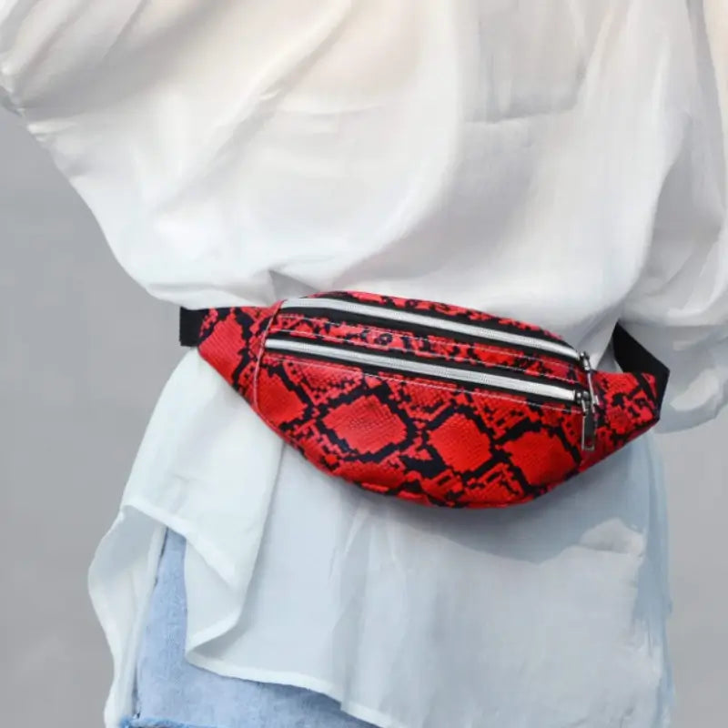 Sac banane serpent en cuir rouge - Sac Banane Boutique