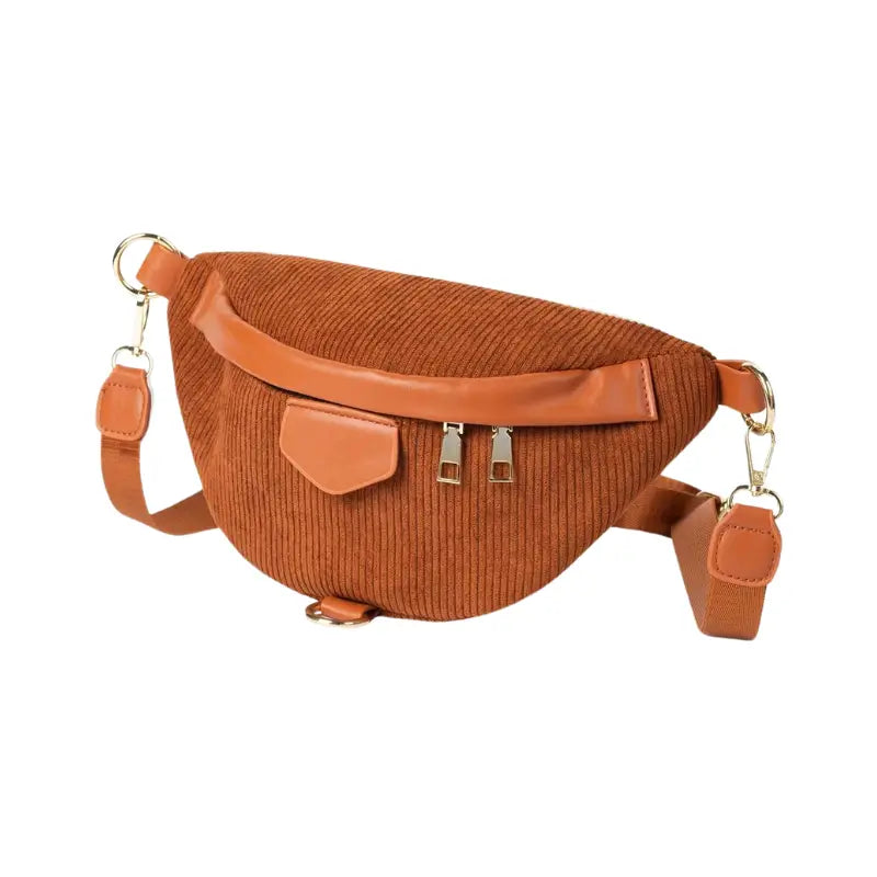 Sac banane en velours côtelé marron camel pour femme - Sac Banane Boutique