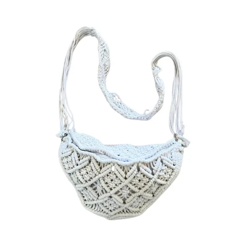 Sac banane en macramé blanc tressé pour femme - sac-banane-boutique