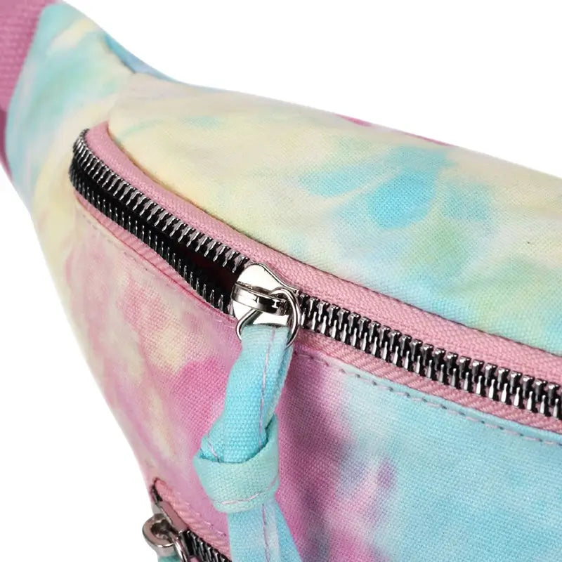 Sac banane en toile rose et bleue pour femme - Sac Banane Boutique