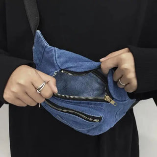 Petit sac banane denim en jean bleu foncé - sac-banane-boutique