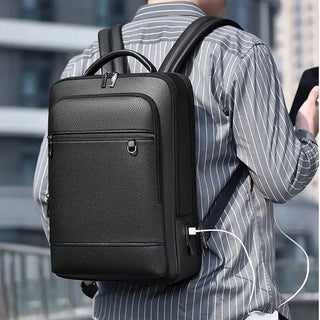 Sac à dos en cuir noir pour le voyage pour homme