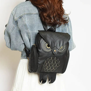 Sac à dos hibou en cuir noir pour femme