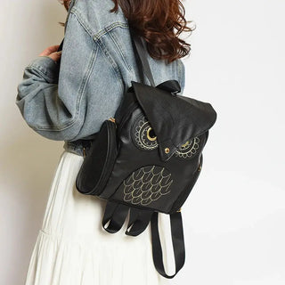 Sac à dos hibou en cuir noir pour femme