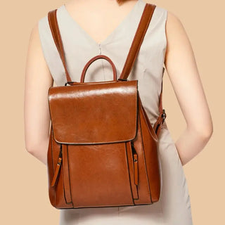 Sac à dos marron en cuir pour femme pour ordinateur