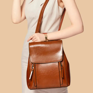 Sac à dos marron en cuir pour femme pour ordinateur