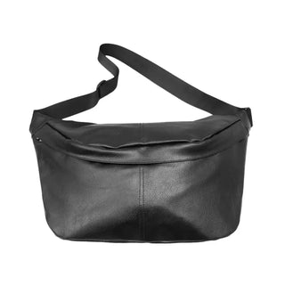 Sac banane XXL à bandoulière en cuir noir imperméable pour homme, grand sac banane étanche et à grande capacité