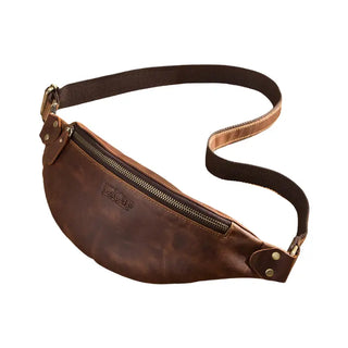 Sac banane marron foncé de luxe en cuir de cheval pour homme