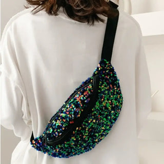 Sac banane paillette à sequins colorés pour femme