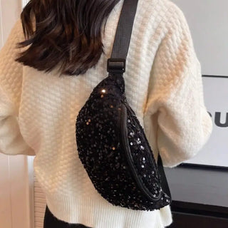 Sac banane pour femme paillette à sequins noir