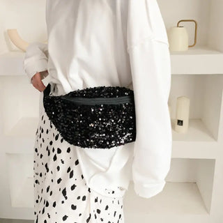 Sac banane pour femme paillette à sequins noir