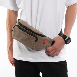 Sac banane tendance beige en tissu doux pour homme