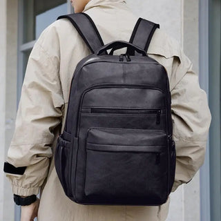 Grand sac à dos imperméable en cuir noir pour homme et ordinateur portable