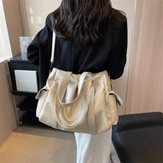 Grand sac à main bandoulière en cuir beige pour les cours pour femme