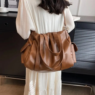 Grand sac à main bandoulière en cuir marron pour les cours pour femme