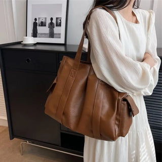 Grand sac à main bandoulière en cuir marron pour les cours pour femme