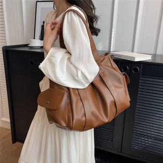 Grand sac à main bandoulière en cuir marron pour les cours pour femme