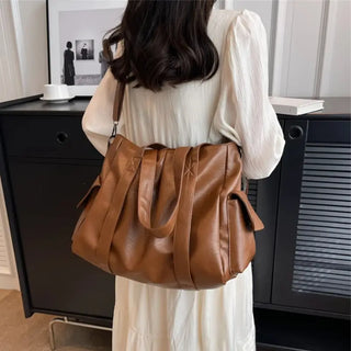 Grand sac à main bandoulière en cuir marron pour les cours pour femme