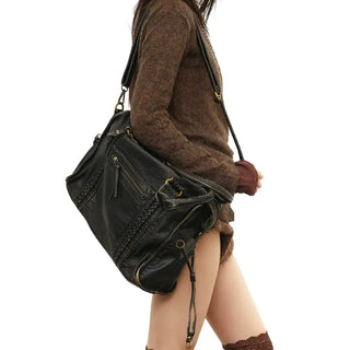 Grand sac à main bandoulière noire fourre tout en cuir pour femme