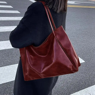 Grand sac à main tendance en cuir rouge bordeaux pour les cours pour femme