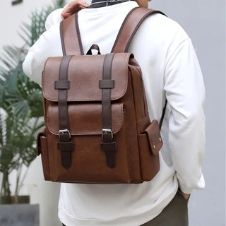 Sac à dos étanche en cuir marron clair pour homme et ordinateur portable