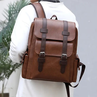 Sac à dos étanche en cuir marron clair pour homme et ordinateur portable