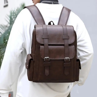 Sac à dos étanche en cuir marron foncé pour homme et ordinateur portable