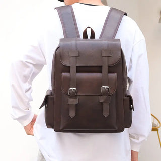 Sac à dos étanche en cuir marron foncé pour homme et ordinateur portable