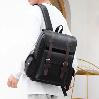 Sac à dos étanche en cuir noir pour homme et ordinateur portable