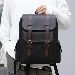 Sac à dos étanche en cuir noir pour homme et ordinateur portable