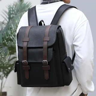 Sac à dos étanche en cuir noir pour homme et ordinateur portable